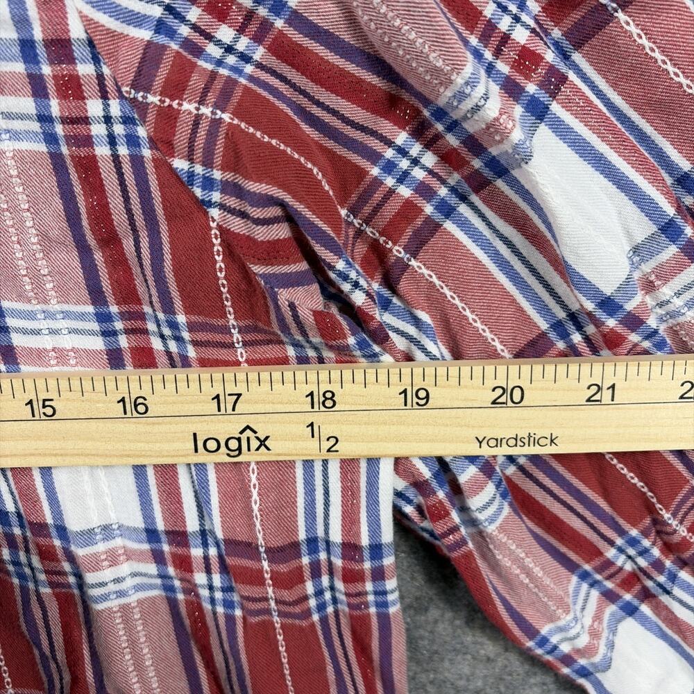 Alfred Dunner Women's‎ Red Plaid 3/4 Sleeve Button Front Top Floral Beading 18P - Picture 5 of 10